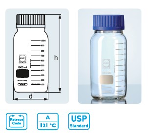 Laboratory Bottle W/N, Cap & Ring,Clear 10Ltr Duran