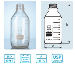 Bottle HPLC GL45 4Port 1000ml Schoot